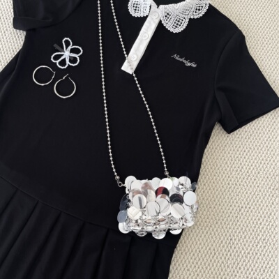 特价no退换微胖正肩连衣裙显瘦刺绣polo学院风百褶连衣裙小个子