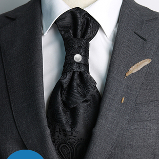 领带男士纯黑色韩版仿真丝刺绣新郎结婚拍照懒人免打结手工装饰品