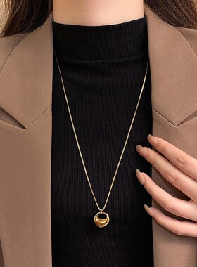 金色圆环水滴长款吊坠项链女气质轻奢小众精致毛衣链配饰2025新款