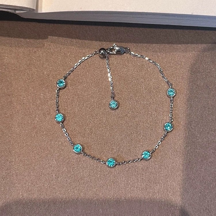 S925纯银镀白金帕拉伊巴色锆石经典泡泡钻细款手链女简约轻奢手饰