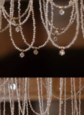 2025春夏锁骨链轻奢精致香槟水晶锆石莫桑石串珠项链配饰女配饰