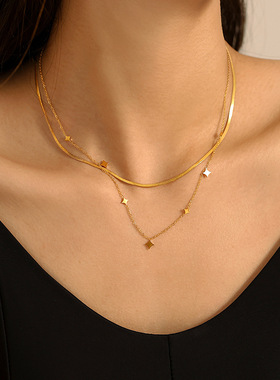 繁星闪闪欧美轻奢菱形亮片锁骨项链小众ins风精致满天星钛钢项饰