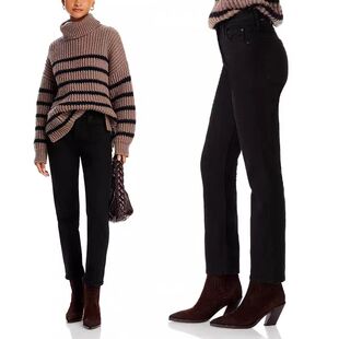 代购mother冬季加绒黑色蓝色弹力显瘦小直筒烟管窄版九分牛仔裤女