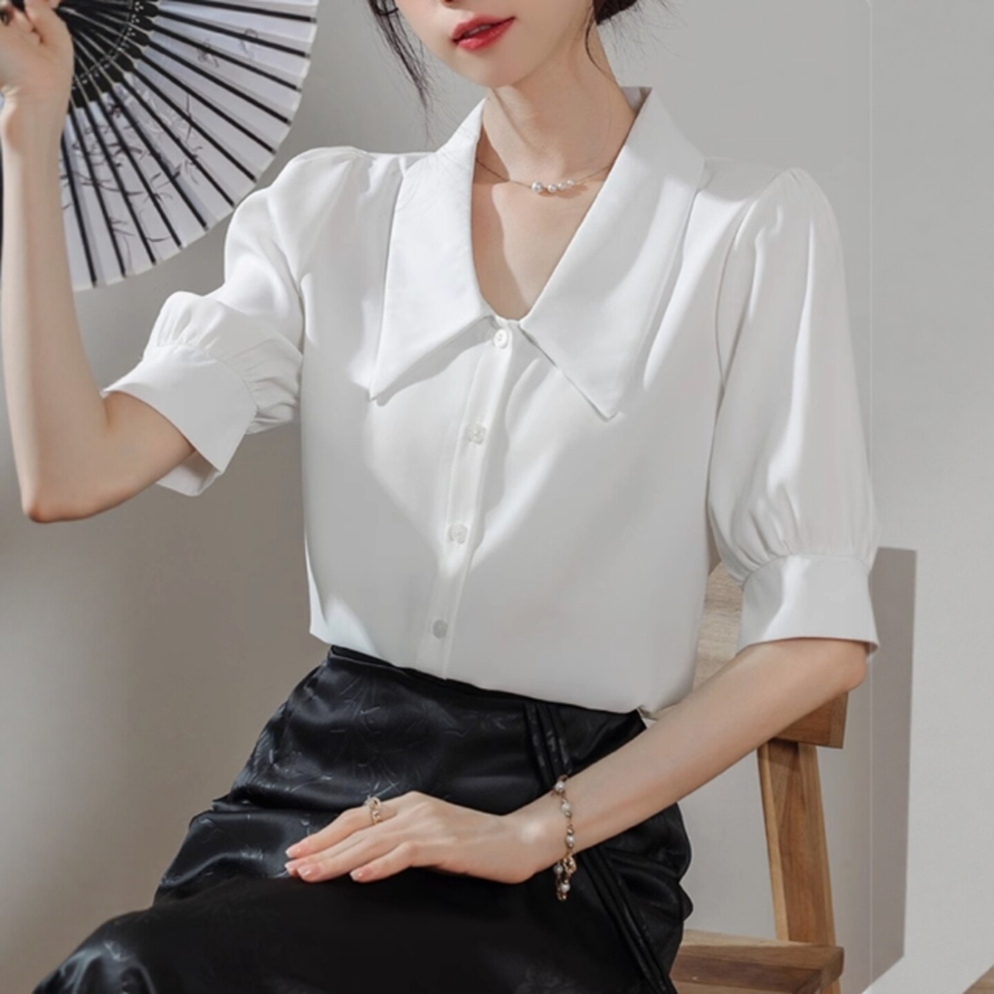 白色雪纺短袖衬衫女夏职业正装教师穿搭公务员服装面试装答辩衬衣