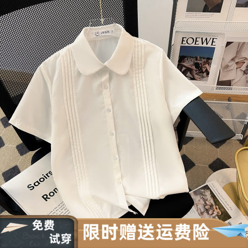 学院风娃娃领短袖jk夏季白衬衫女