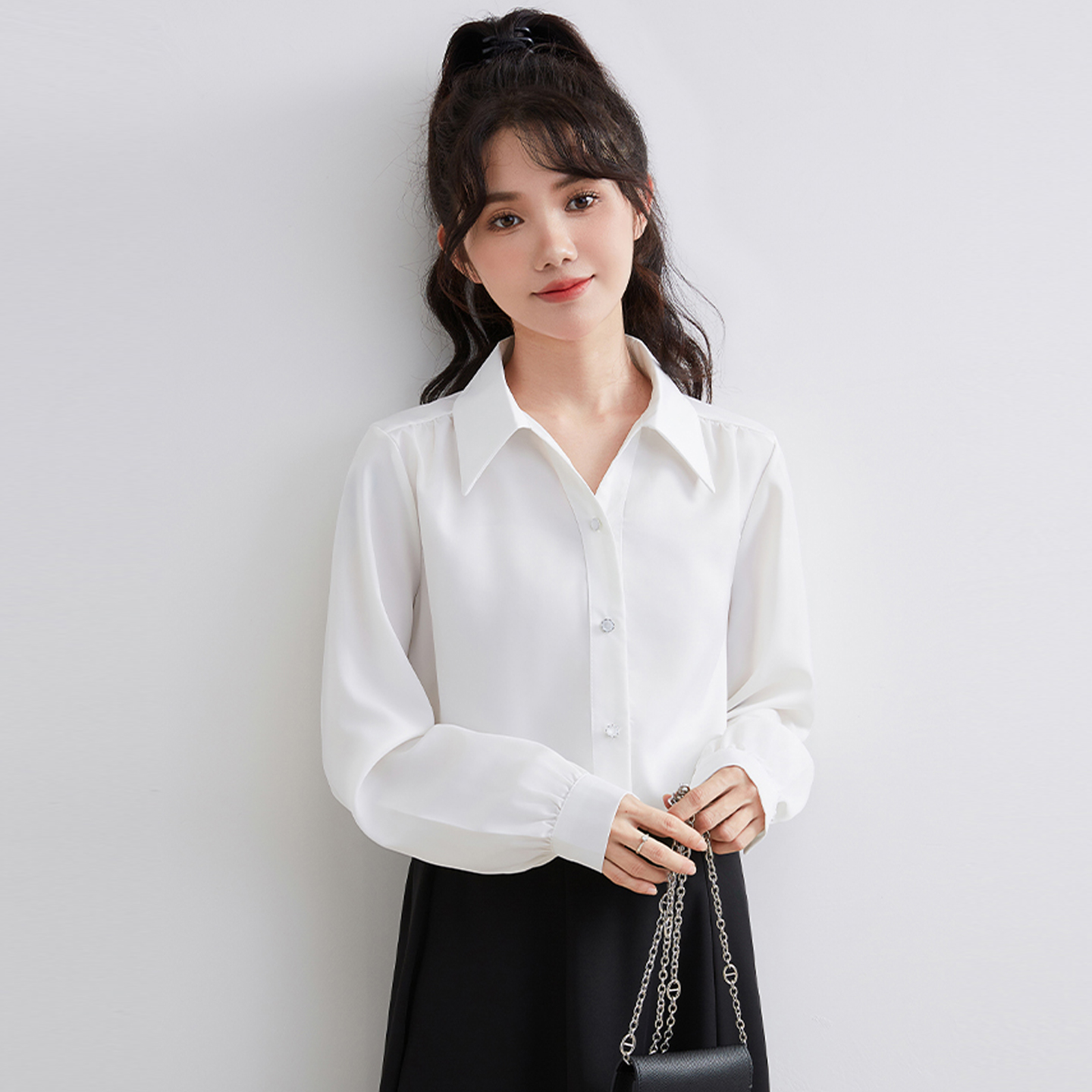 正式场合公务员教资面试衬衣女秋