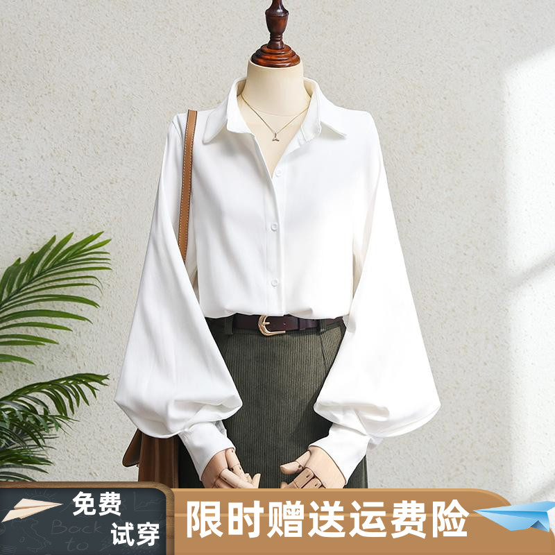 高质量磨毛加厚白色衬衫女翻领秋