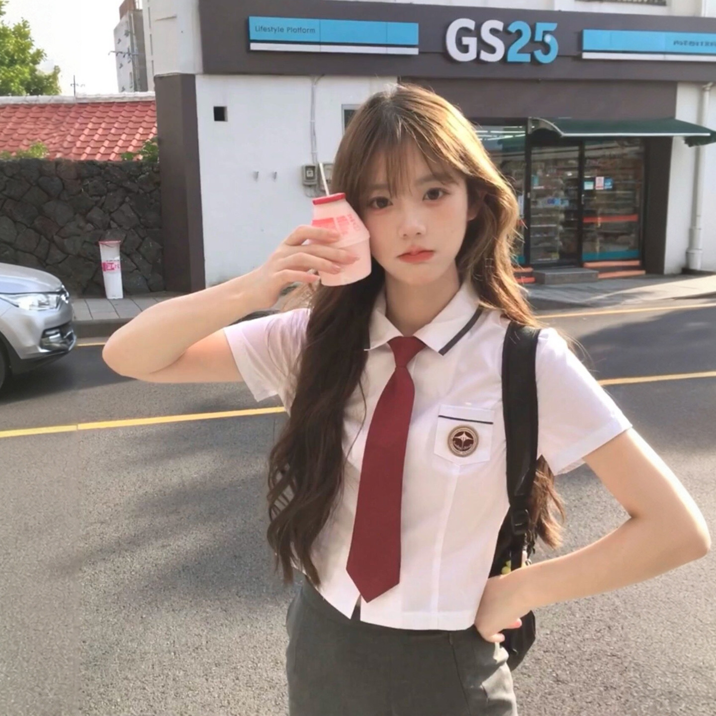 韩国学生校服衬衣夏季款jk制服刺绣学院风修身白色短袖收腰衬衫女