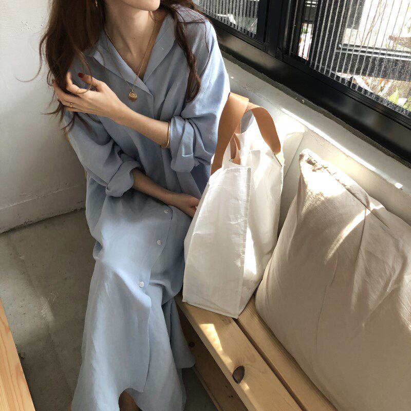 가을 한국의 세련된 게으른 스타일 심플하고 편안한 긴 무릎 위 윈드 브레이커 재킷 셔츠 M-4XL 200 파운드