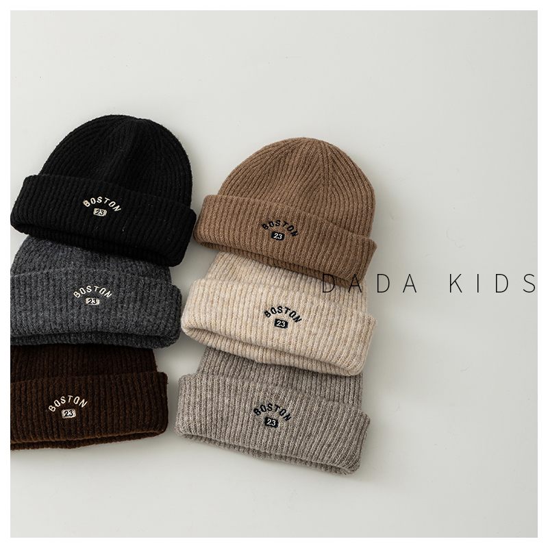儿童帽子针织刺绣字母洋气套头帽