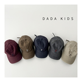 韩系做旧水洗儿童棒球帽简约小标软顶鸭舌帽男女童春秋季 遮阳帽子