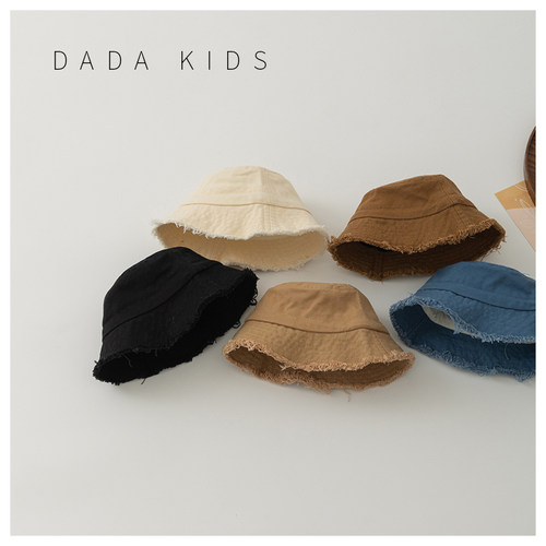 纯棉渔夫帽宽檐水洗破边儿童帽子