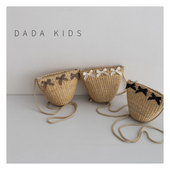 ins韩国儿童单肩包2024春夏季 网红女童宝宝洋气草编蝴蝶结斜跨包