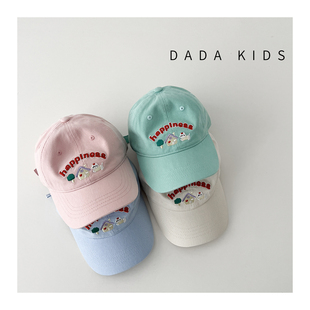 遮阳帽子 ins马卡龙色系儿童棒球帽可爱刺绣鸭舌帽男童女童春秋季