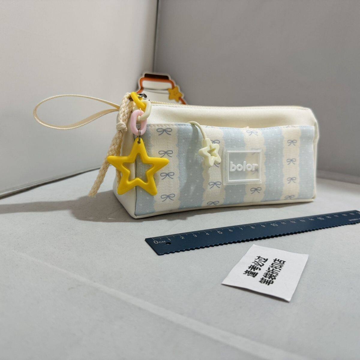 【Bolor正品】蝴蝶结条纹笔袋ins风高颜值大容量学生文具盒小众
