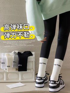长筒袜 袜子女秋冬长筒袜外穿运动休闲吸汗长袜潮网红款 鲨鱼裤 配