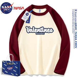 NASA联名插肩袖 T恤男女时尚 春秋重磅纯棉美式 高街男 撞色拼接长袖