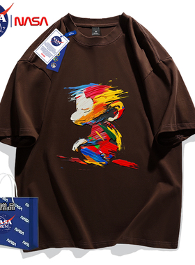 NASA联名美式短袖男夏季纯棉休闲T恤百搭纯色衫重磅美式日系印花