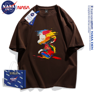 重磅美式 NASA联名美式 纯棉休闲T恤百搭纯色衫 男夏季 日系印花 短袖