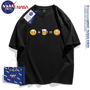 NASA联名重磅纯棉T恤宽松青年圆领落肩上衣夏季韩系印花短袖男女