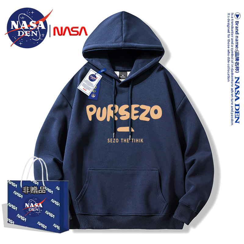 NASA联名美式重磅长袖卫衣男女款时尚简约休闲宽松百搭连帽上衣服