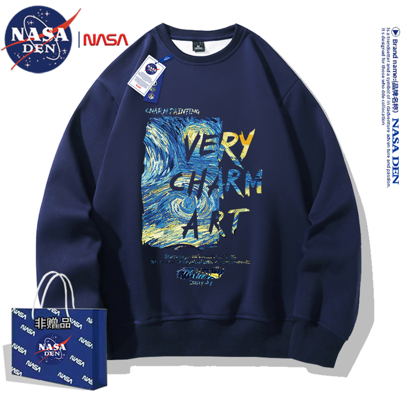 NASA联名2024年新款圆领卫衣男情侣潮美式ins宽松秋冬落肩袖高街