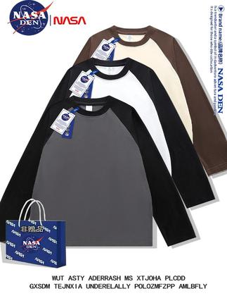 NASA co-branded spring/autumn pure cotton raglan long-sleeved t-shirt, unisex, American style, color-blocked top.