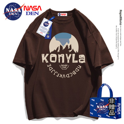 NASA联名夏季新款美式复古重磅纯棉短袖T恤男潮牌宽松情侣五分袖