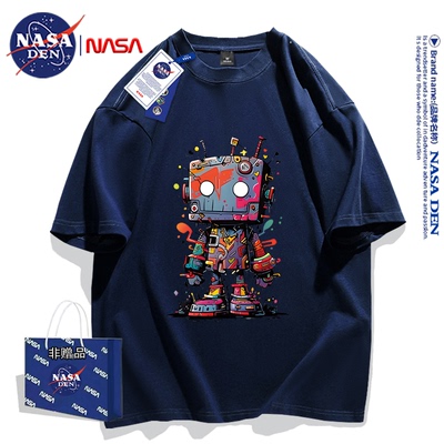 NASA联名百搭时尚印花重磅纯棉五分袖男女款T恤宽松夏季潮流短袖