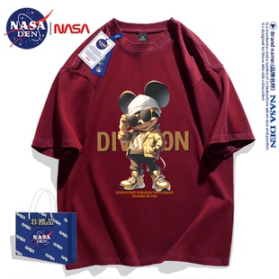 潮流印花宽松t恤夏天青年 上衣韩版 NASA联名重磅纯棉短袖 男女时尚
