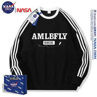 加绒加厚简约字母情侣502055 秋冬季 NASA联名三条杠长袖 卫衣男女款
