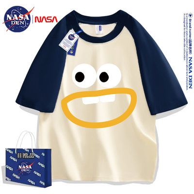 NASA联名美式纯棉插肩短袖t恤男