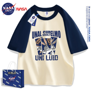 衫 NASA联名2026年夏季 简约印花五分袖 T恤男女款 重磅纯棉插肩短袖