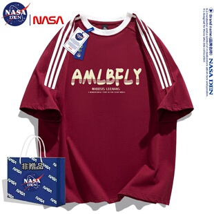 NASA联名百搭简约印花短袖 上衣学生 重磅纯棉t恤潮流男女休闲夏季