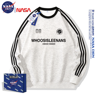 简约百搭外套 加绒加厚时尚 NASA联名复古三杠卫衣男女款 宽松秋冬季