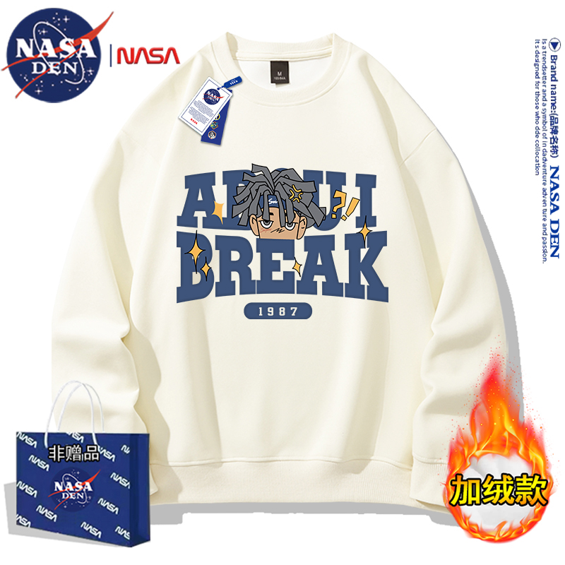 NASA联名圆领印花卫衣外套落肩袖潮牌情侣潮ins秋冬季潮牌打底衣