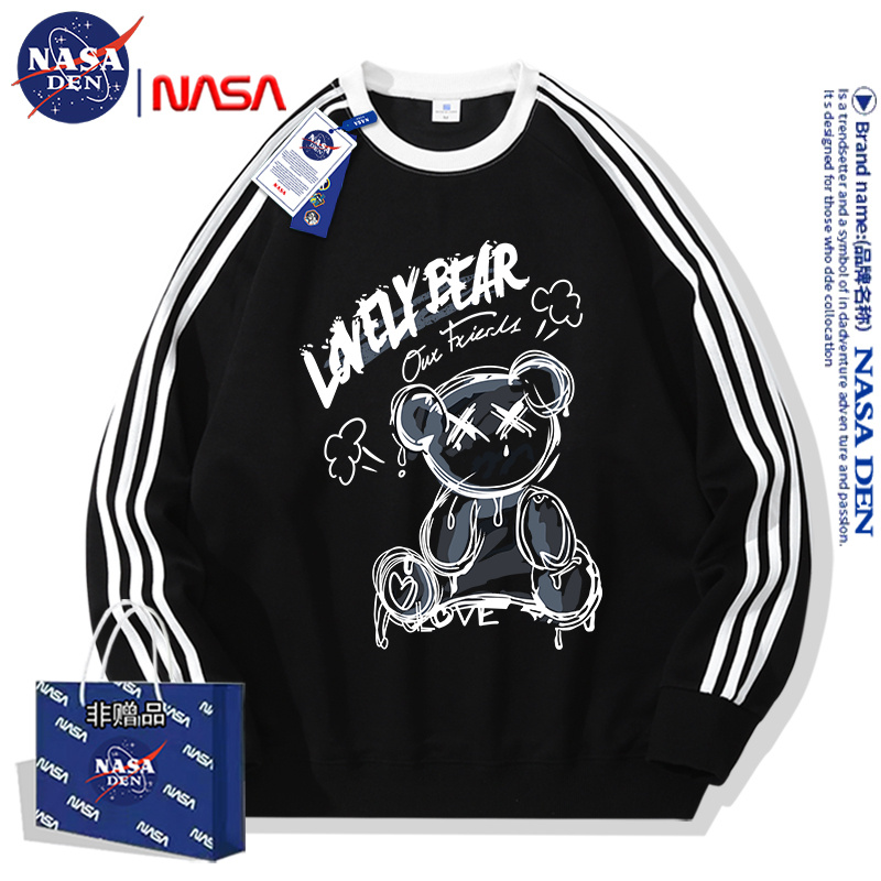 NASA联名时尚简约重磅长袖卫衣男女款潮牌休闲宽松百搭三条杠上衣