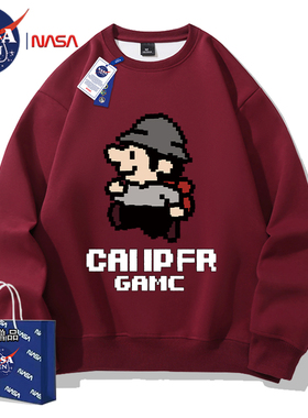 NASA联名春秋季美式复古长袖圆领卫衣男女款休闲宽松印花上衣服男