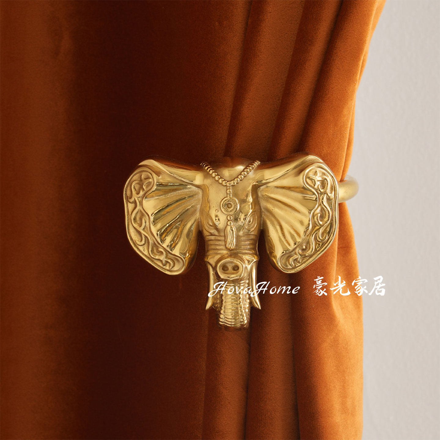 法式复古黄铜大象头窗帘挂钩轻奢欧式墙钩 浴室毛巾钩 玄关挂衣钩