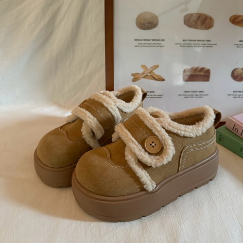 林先叁 厚底魔术贴勃肯棉鞋女冬季加绒保暖雪地靴通勤毛毛鞋棉鞋