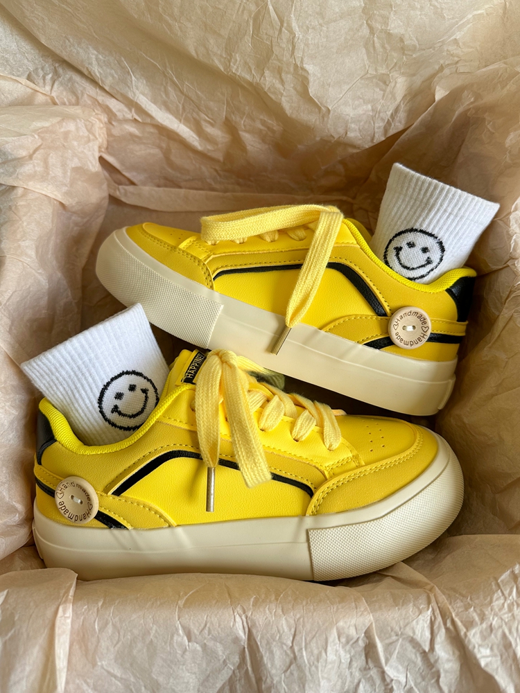 柠檬黄厚底板鞋女2025夏季新款