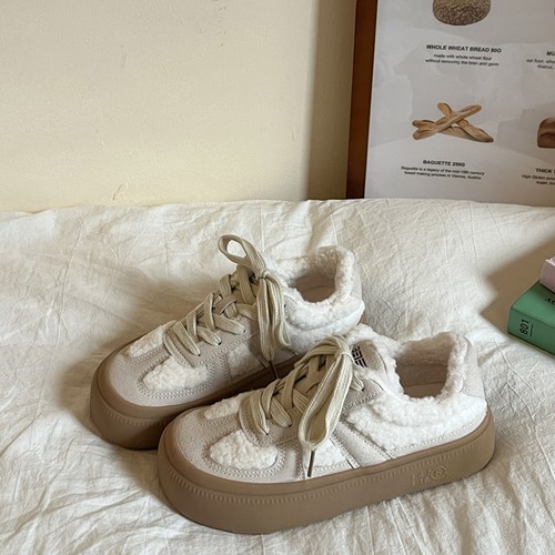 林先叁 港风厚底德训鞋女2025秋冬款加绒保暖小白鞋ins百搭休闲鞋