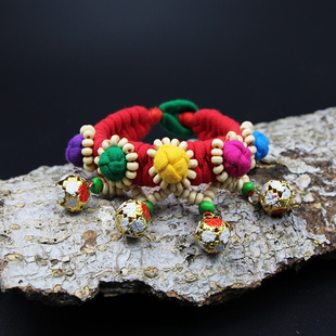 云南民族风铃铛手链渡假女编织端午节手绳舞蹈饰品手工布艺五彩绳