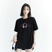 宽松纯棉半袖 万有引力博物馆 2025新款 T恤女夏季 上衣 耳机印花短袖