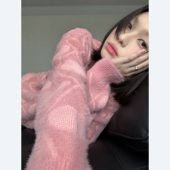 宽松慵懒套头上衣 2026年新款 万有引力博物馆 软糯粉色毛衣女春季