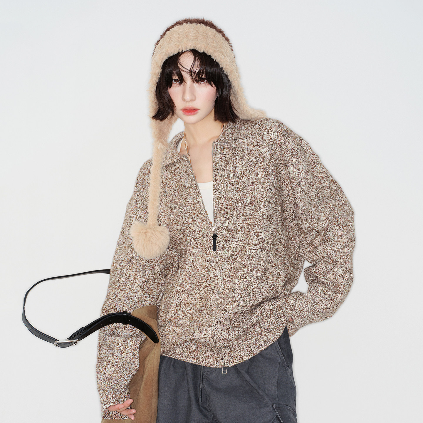 万有引力博物馆 开衫毛衣外套女春秋款宽松慵懒风外搭针织衫上衣