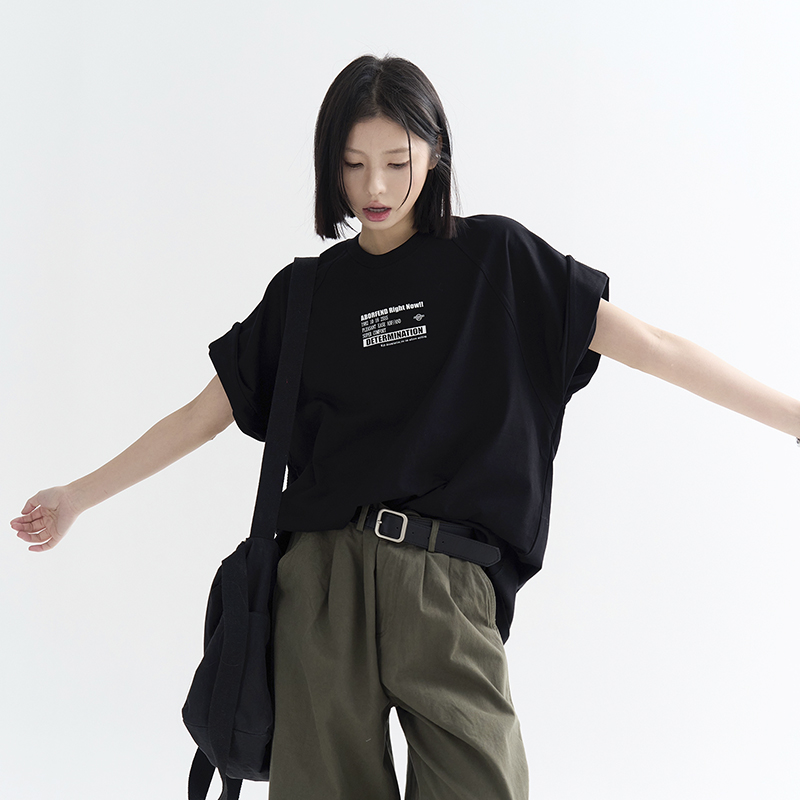 万有引力博物馆 字母印花短袖T恤女夏季2025年新款宽松中性风上衣