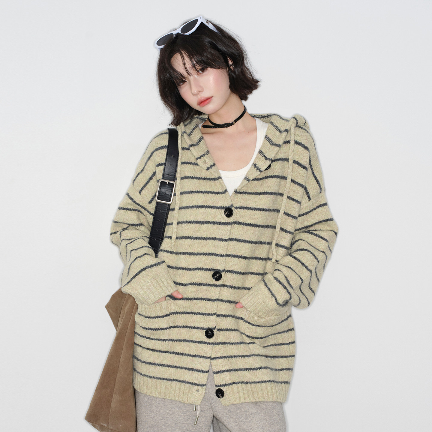 万有引力博物馆 开衫毛衣外套女春秋款宽松慵懒风外搭上衣针织衫