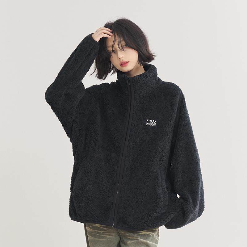 万有引力博物馆 羊羔毛纯色立领外套女秋季2024新款宽松毛绒上衣