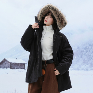 万有引力博物馆 保暖棉袄厚外套棉衣派克服 毛领连帽棉服女冬季